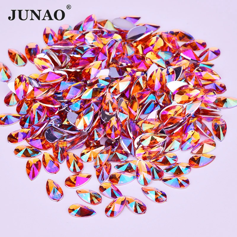 Nail Art Orange - JUNAO 8x13mm Orange AB acrylique Non